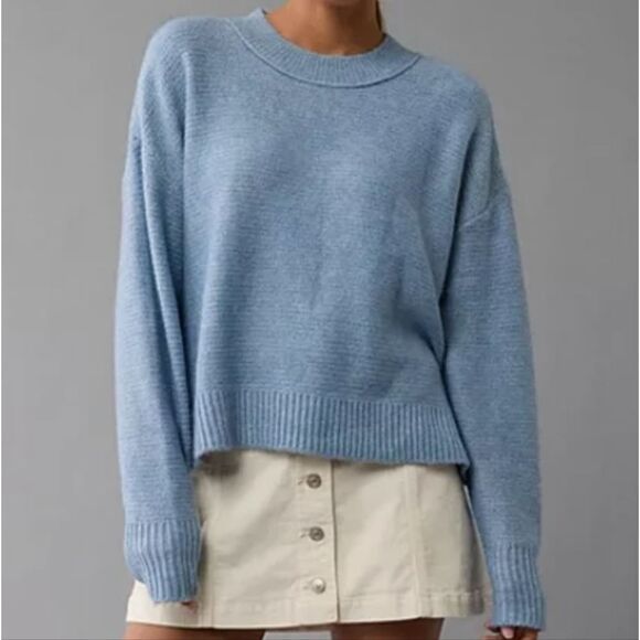 663 AE Slouchy Cropped Pullover Sweater Size XS Washed Blue - Picture 1 of 6